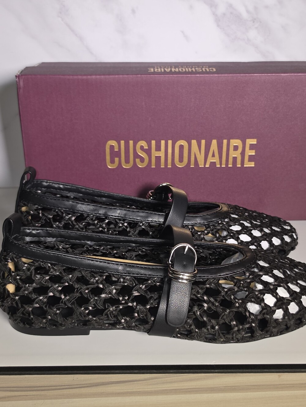 Cushionaire Black Woven Mary Jane Flats